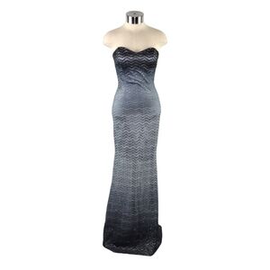 Betsy & Adam Strapless Gray Ombre Glitter Chevron Floor Length Gown Dress Size 2